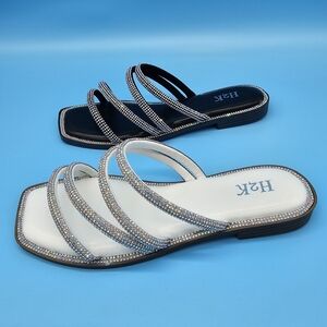 Women's Strappy Sandals - Black and White